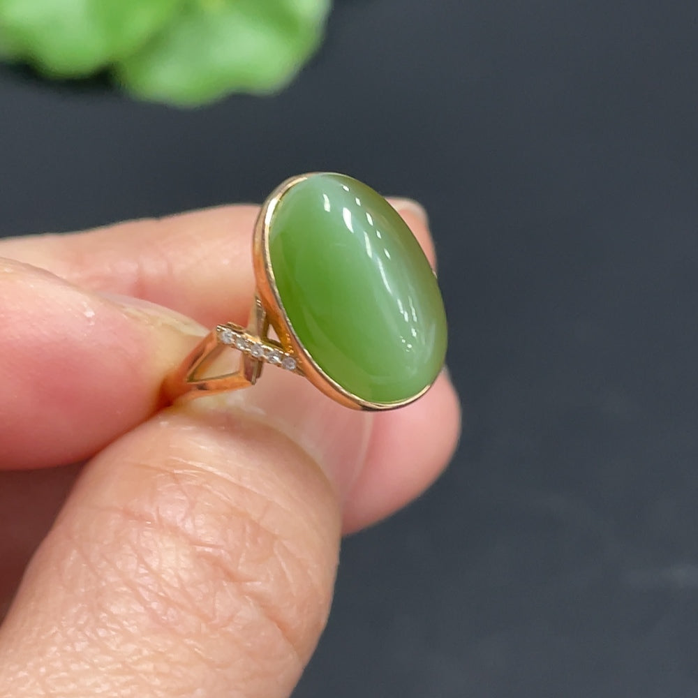 Hetian Jade Jasper Inlaid Ring,, ., Diamond Accents | Huiliu Certified
