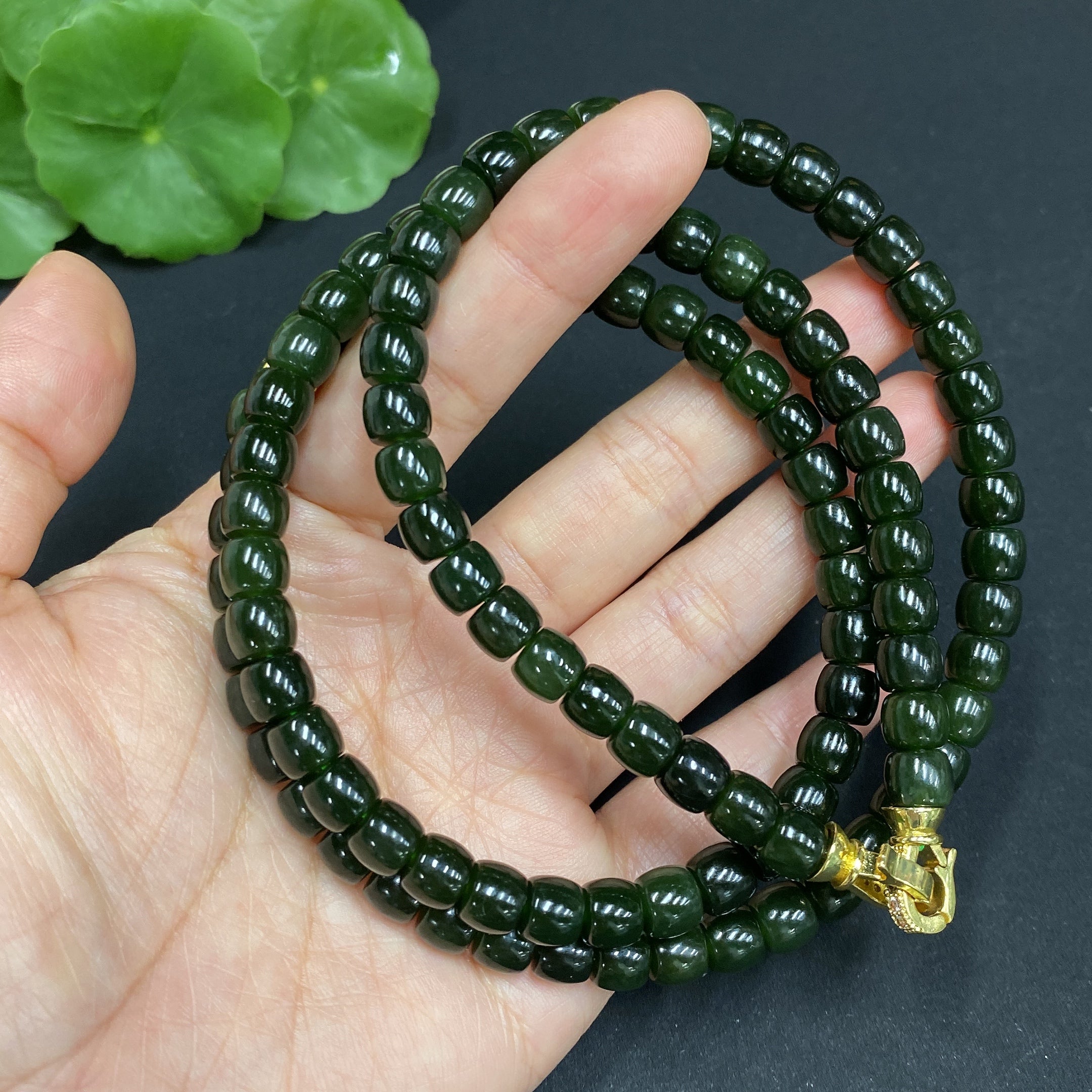 Hetian Jade Bead Necklace Approx. 6.6mm Non-gold Inlaid Total Weight Approx. 62.3g