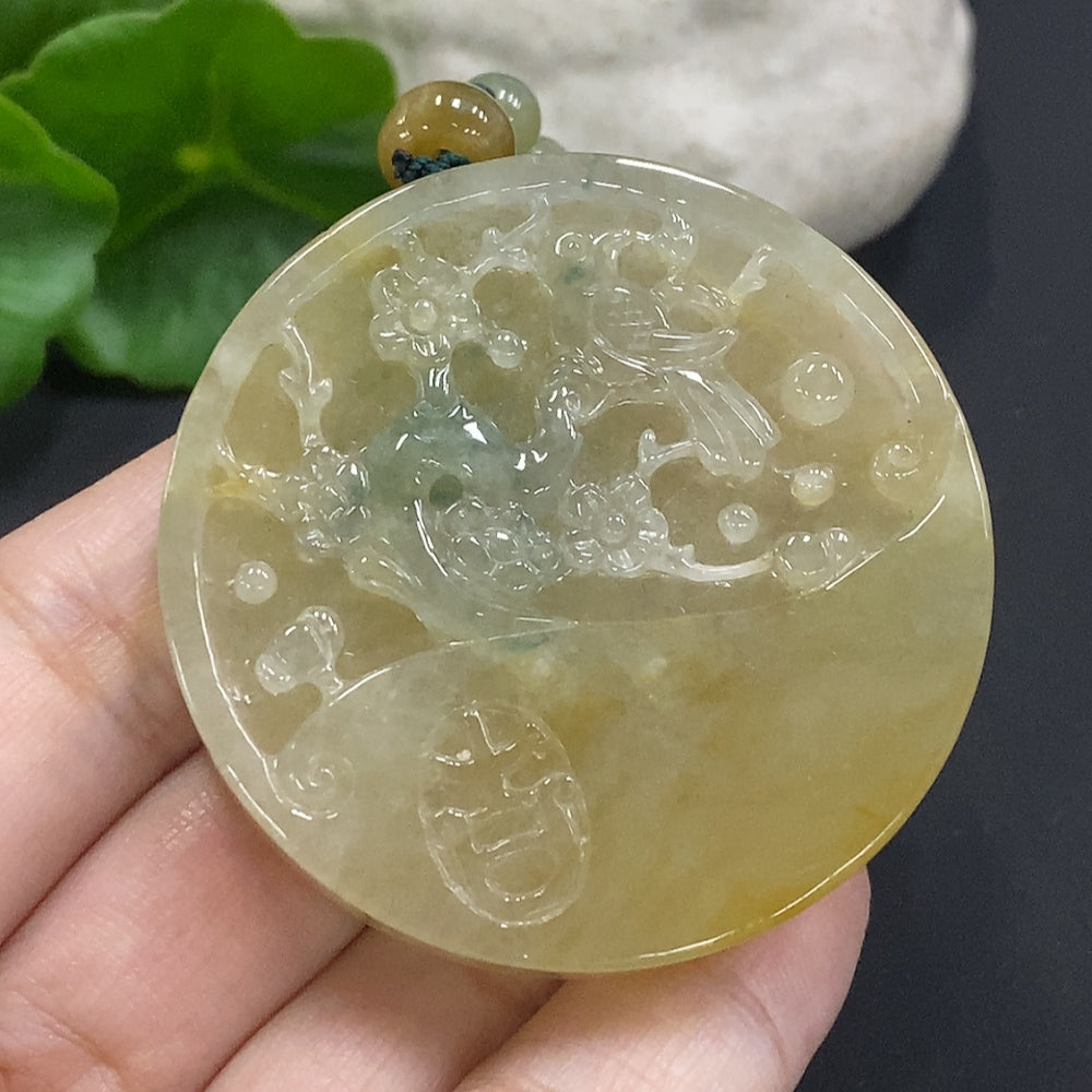 Jadeite Flower of Wealth and Honor Pendant with Chain, Approximately | Huiliu Certified