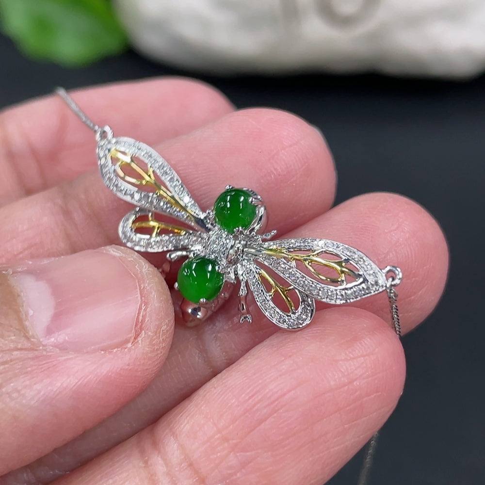 Jadeite Cabochon Pendant Necklace, with Diamond Accents, . | Huiliu Certified