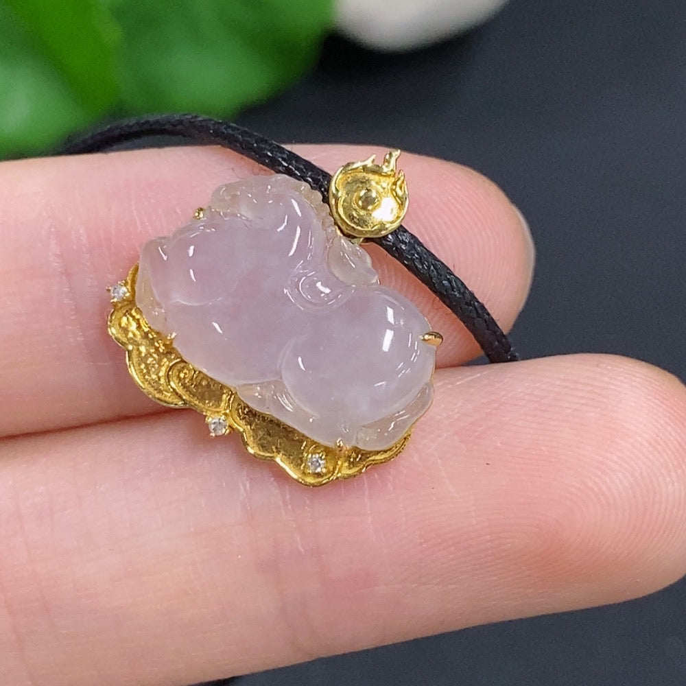 Jadeite Horse with Money Inlaid Pendant 18K Gold Pendant Other Parts Non-Gold (Excluding Rope Weight)