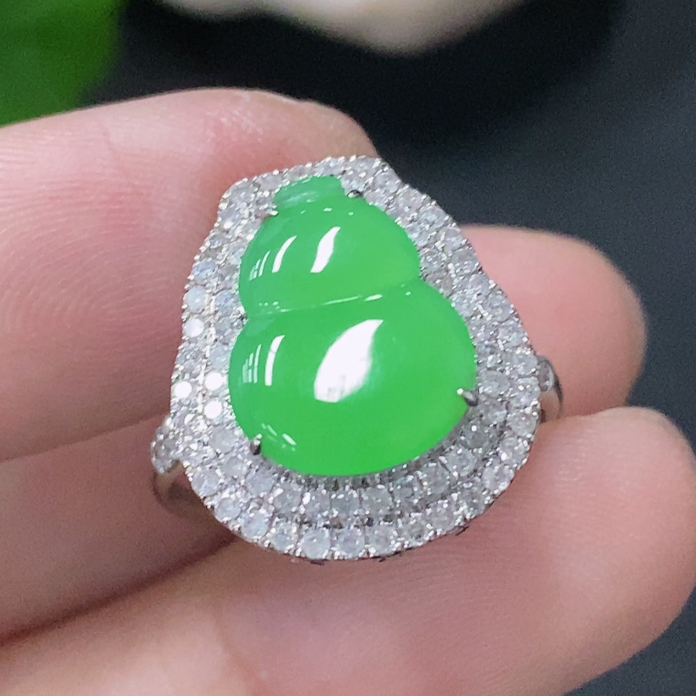 Jadeite Ring and Pendant Two-Way Style with 18k Gold and Diamond Accents, Size 11, Total Weight Approximately 3.52g