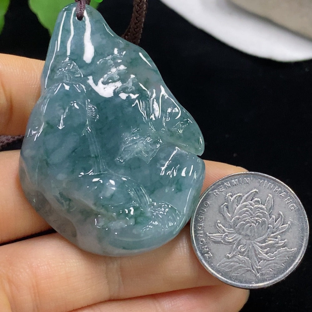 Jadeite Landscape Pendant Total Weight Approx. 49.09g (including rope weight) with non-A grade beads