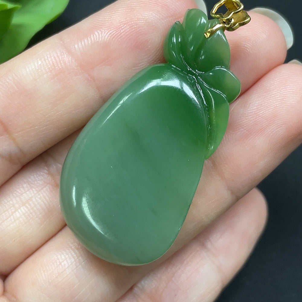 Hetian Jade Flower and Prosperity Pendant 18k Gold Total Weight Approx. 15.9g