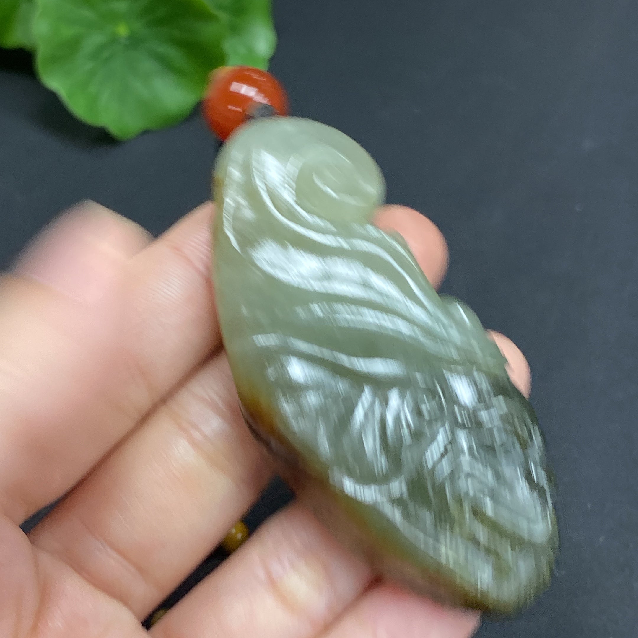 Hetian Jade Pendant: Samantabhadra Bodhisattva, total weight approx. 45.4g (including non-Hetian Jade chain), undetermined skin color origin