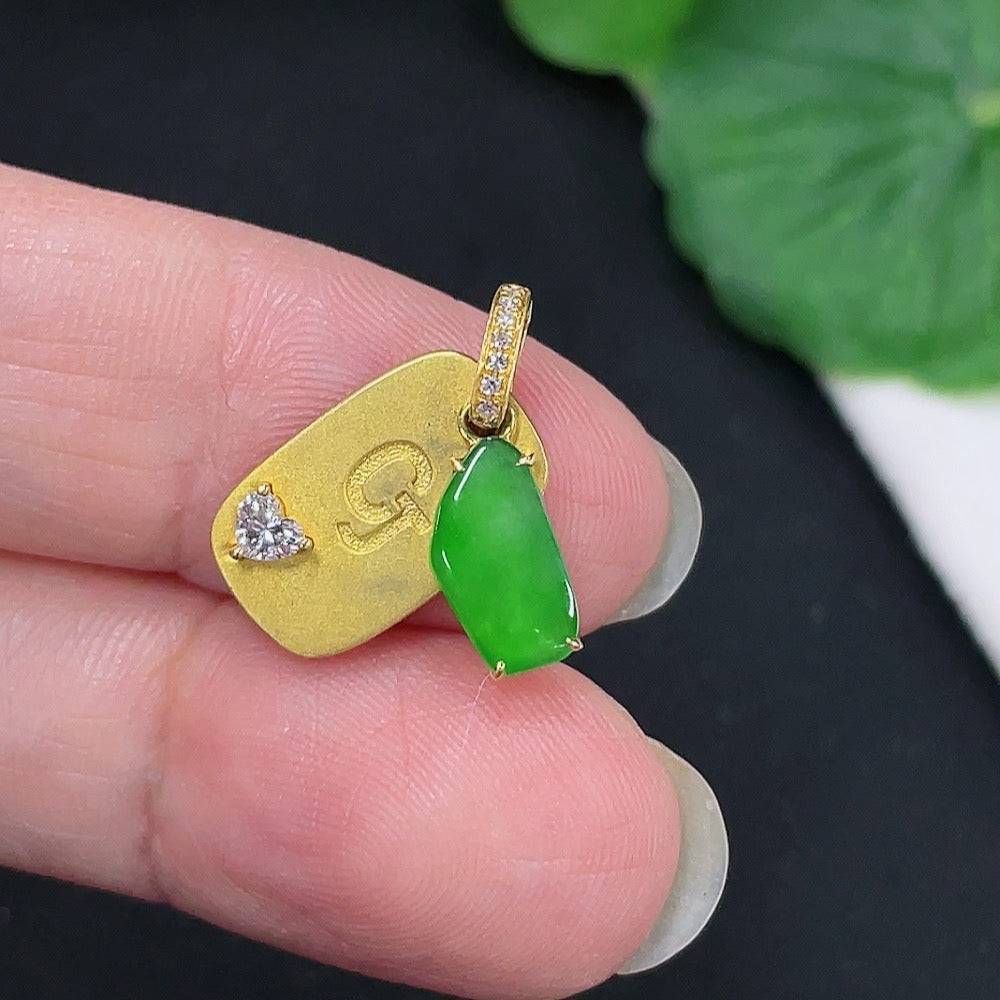 Huiliu Jadeite pendant with diamond accents in a decorative setting, showcasing vibrant green jade and elegant craftsmanship.