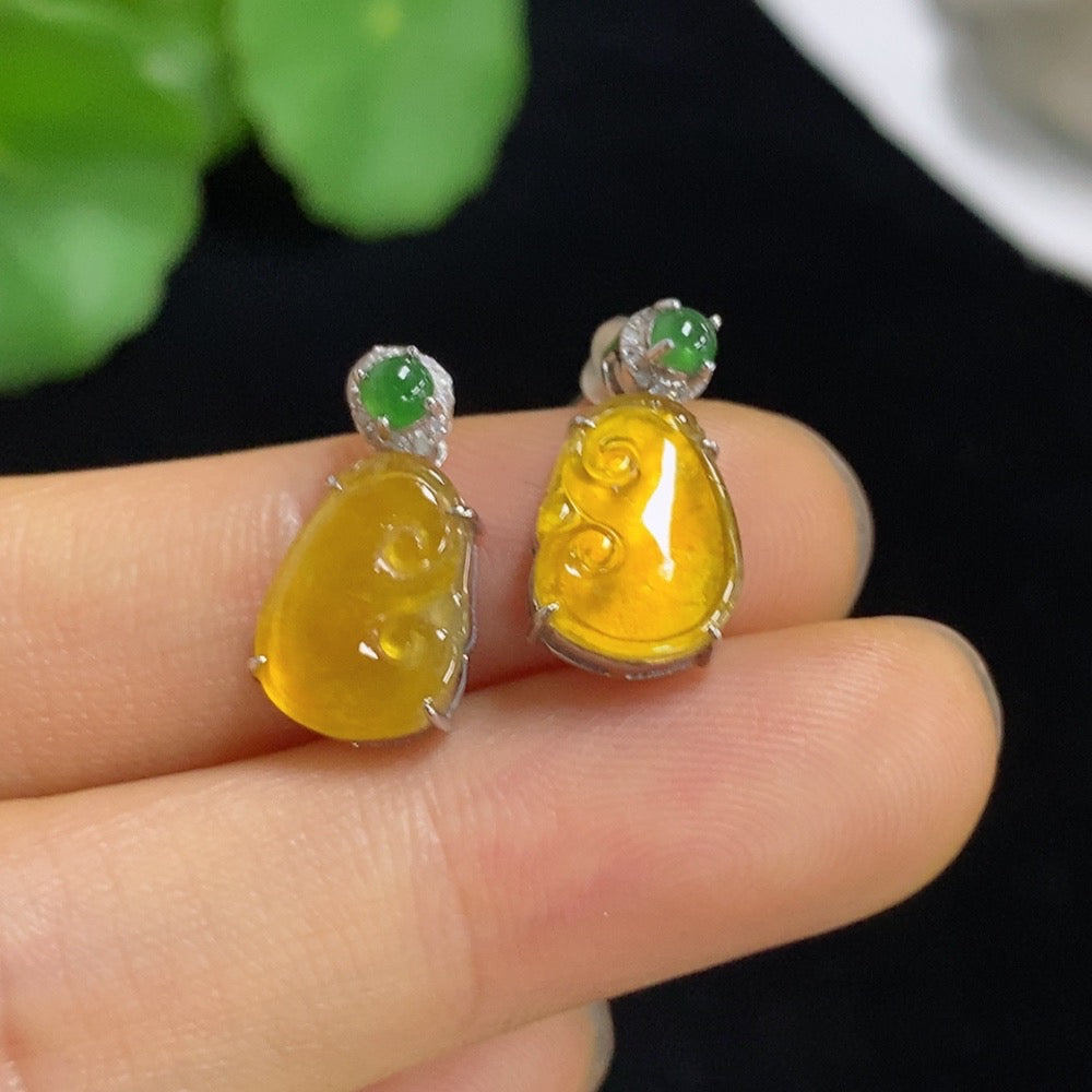 Jadeite Inlaid Earrings . (Excluding Ear Caps) | Huiliu Certified