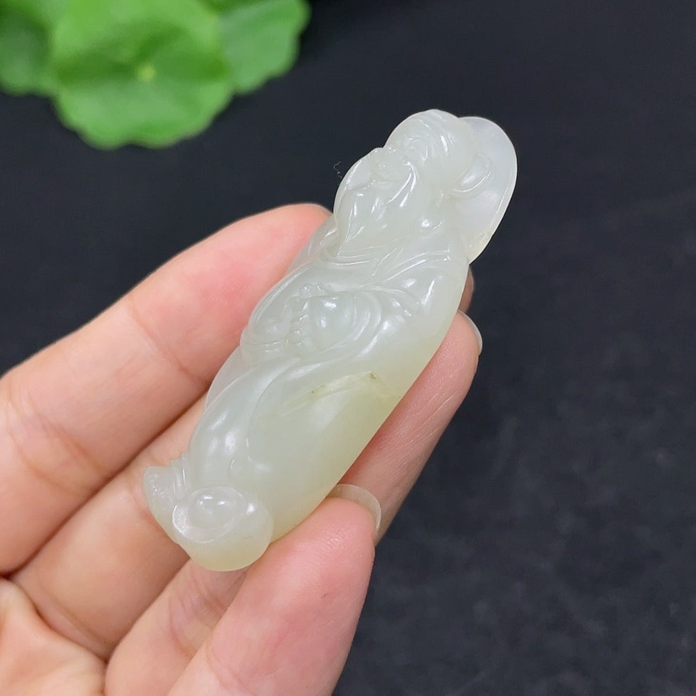 Hetian Jade pendant featuring the God of Wealth, crafted from high-quality jade, weighing approximately 18.7g, by HKHQ.