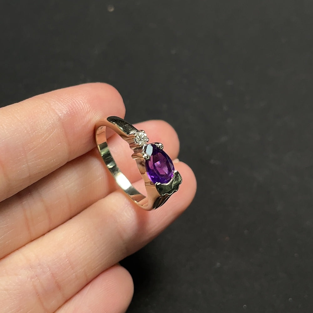 Crystal Ring with Diamond Accents, 14k Gold, Stone 5mm