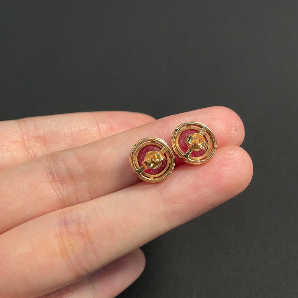 Tourmaline Inlaid Earrings, Needle Possibly Gold-Plated, 18k Gold Setting, Total Weight Approximately 3.17g, Accented with Diamonds