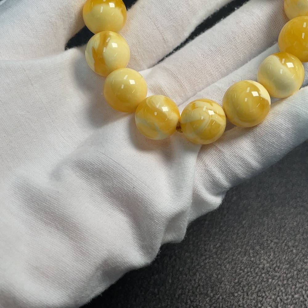 Huiliu Amber Beeswax Bracelet, 15.2mm size, handcrafted amber jewelry with natural beeswax appearance and certified quality.
