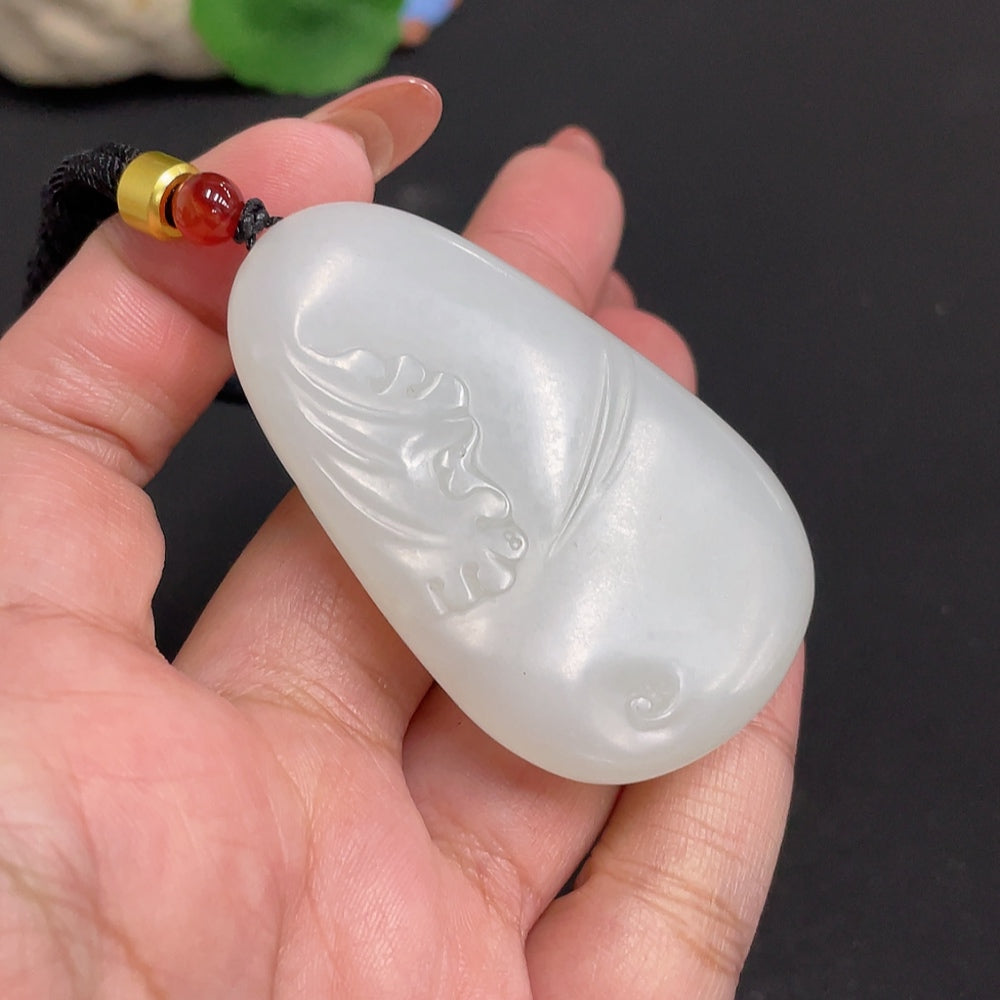 Huiliu Hetian Jade Buddha pendant with rope, carved from smooth green jade, certified by Huiliu HQ.