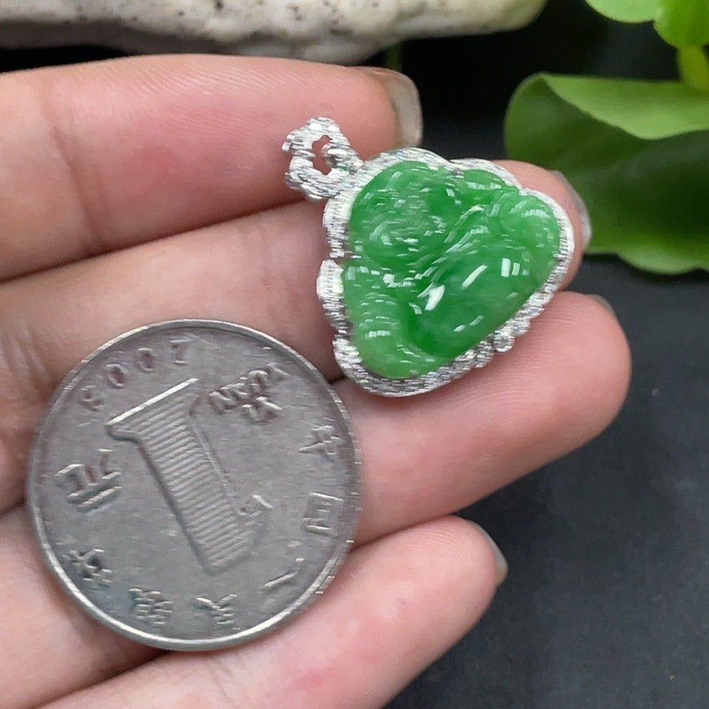 JadeiteBuddha Pendant with 18K Gold Inlay, Total Weight Approx. 3.64g