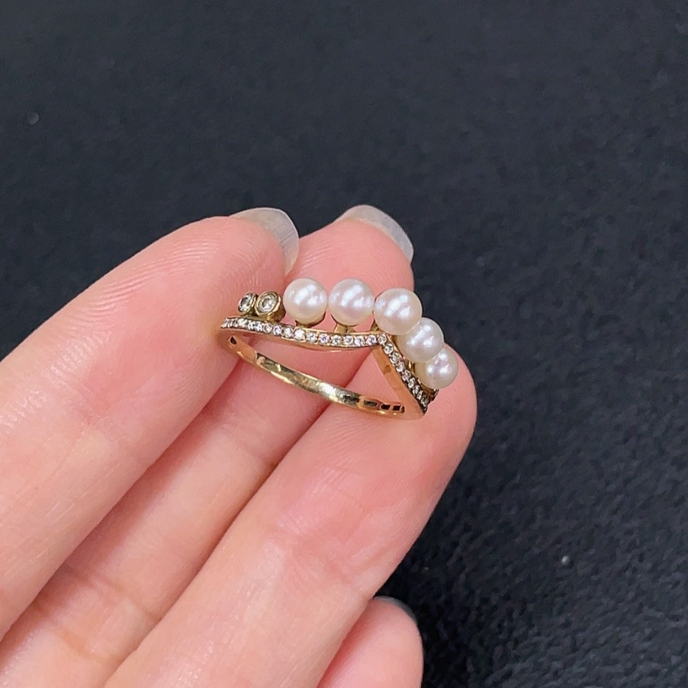 Seawater Pearl Ring Non-Diamond 9k Gold Stone 3.7mm
