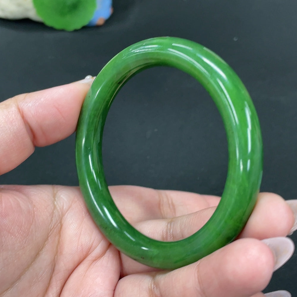 Hetian Jade Green Jade Round Bangle Size 55.7 Total Weight Approx. 41.8g