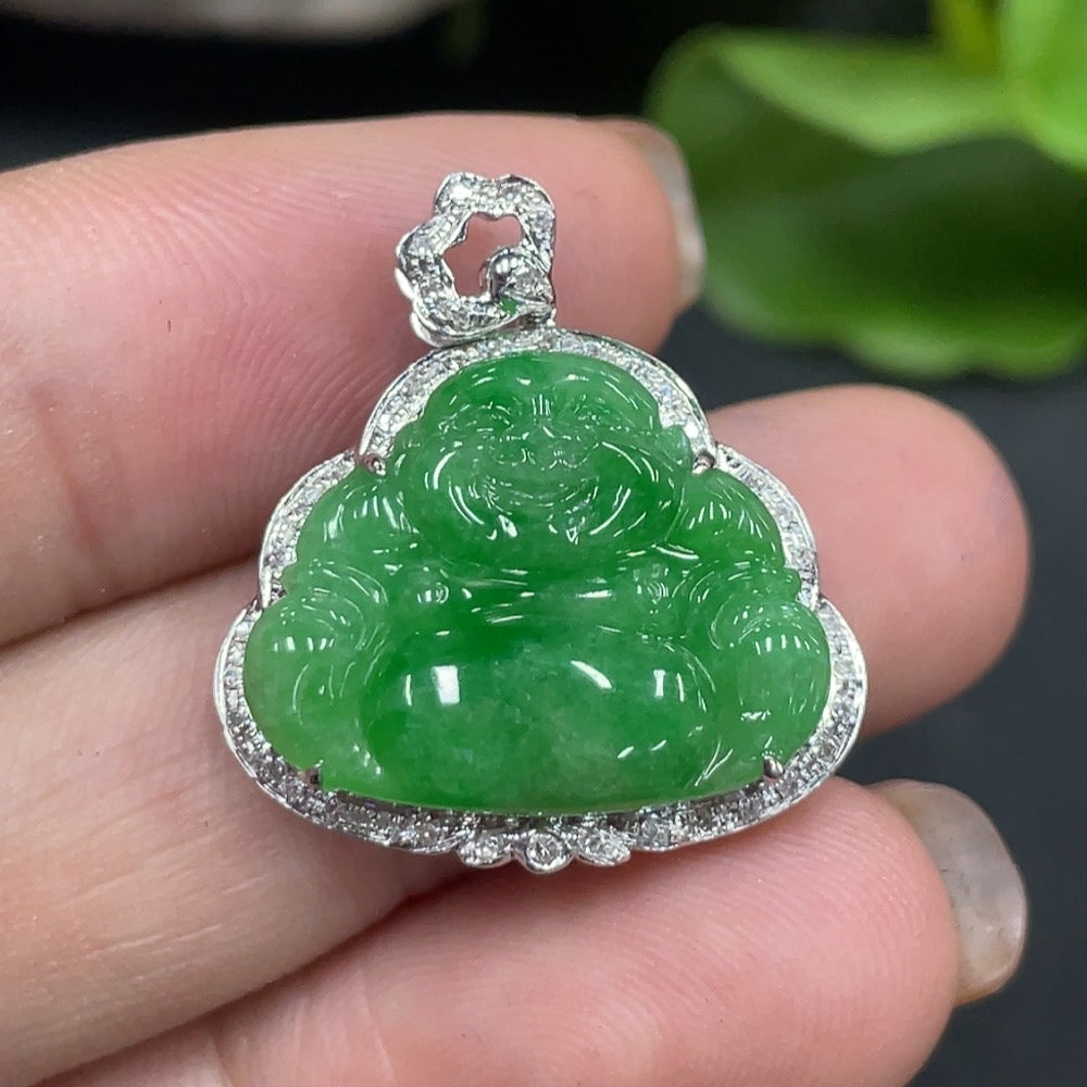 JadeiteBuddha Pendant with 18K Gold Inlay, Total Weight Approx. 3.64g