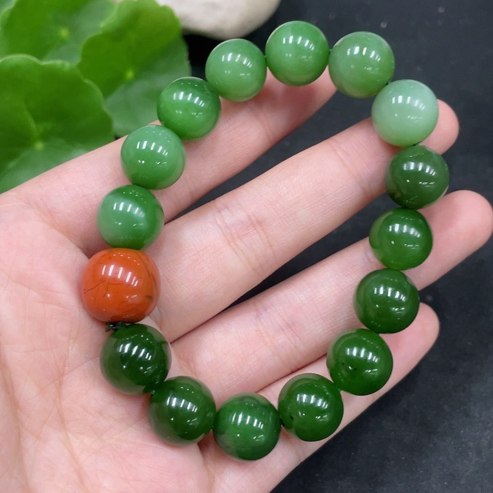 Hetian Jade Jasper Bracelet, approx. 11.8mm, total weight approx. 43.4g, with non-Hetian Jade beads