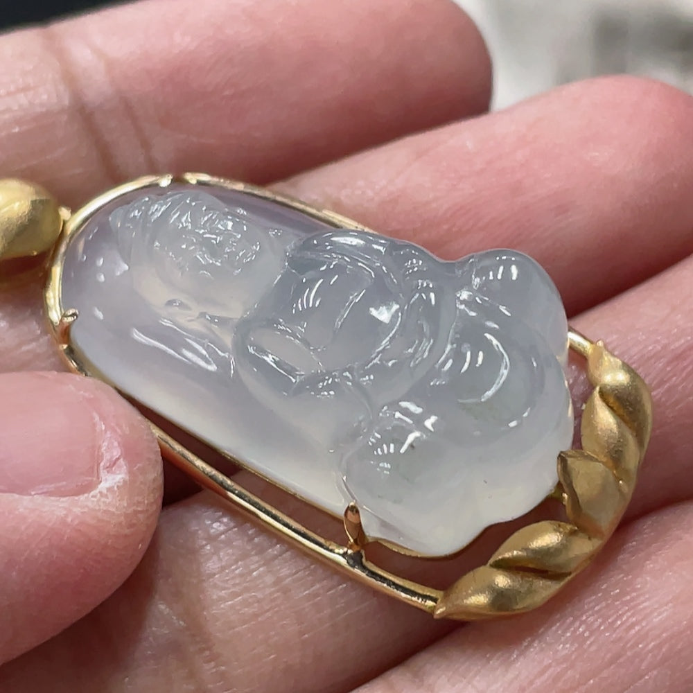 Jadeite Guanyin Inlaid Pendant, 18K Gold Inlaid, Total Weight Approx. 8.96g