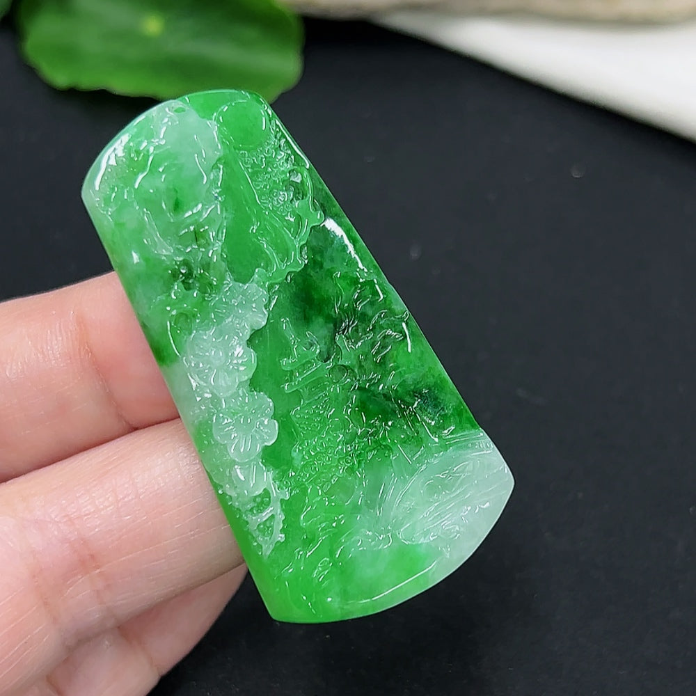 Jadeite landscape pendant necklace with mineral accents, weighing approximately 15.19g, showcased on a neutral background.