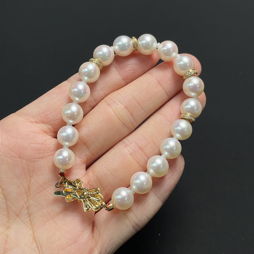 Seawater Pearl Bracelet Non-Diamond Marked Red Non-Gold String Undetectable Rest 18k Gold Size About 7.8mm