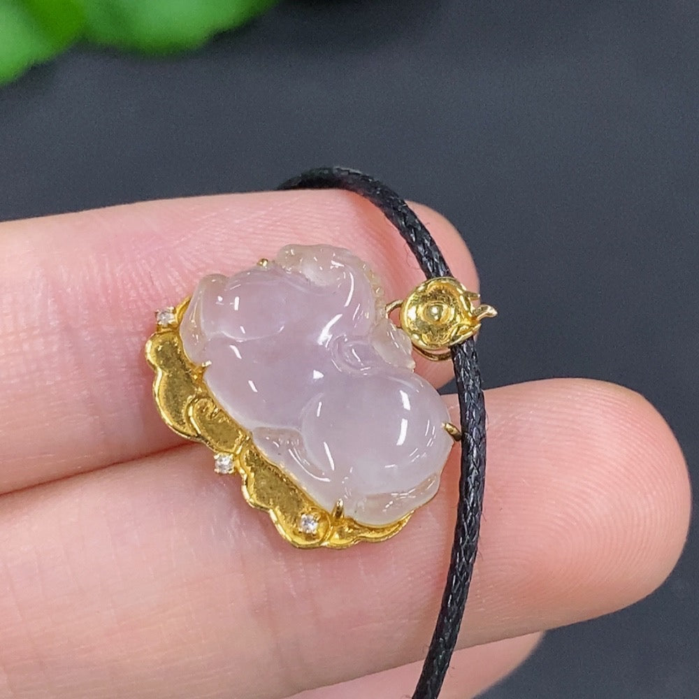 Jadeite Horse with Money Inlaid Pendant 18K Gold Pendant Other Parts Non-Gold (Excluding Rope Weight)