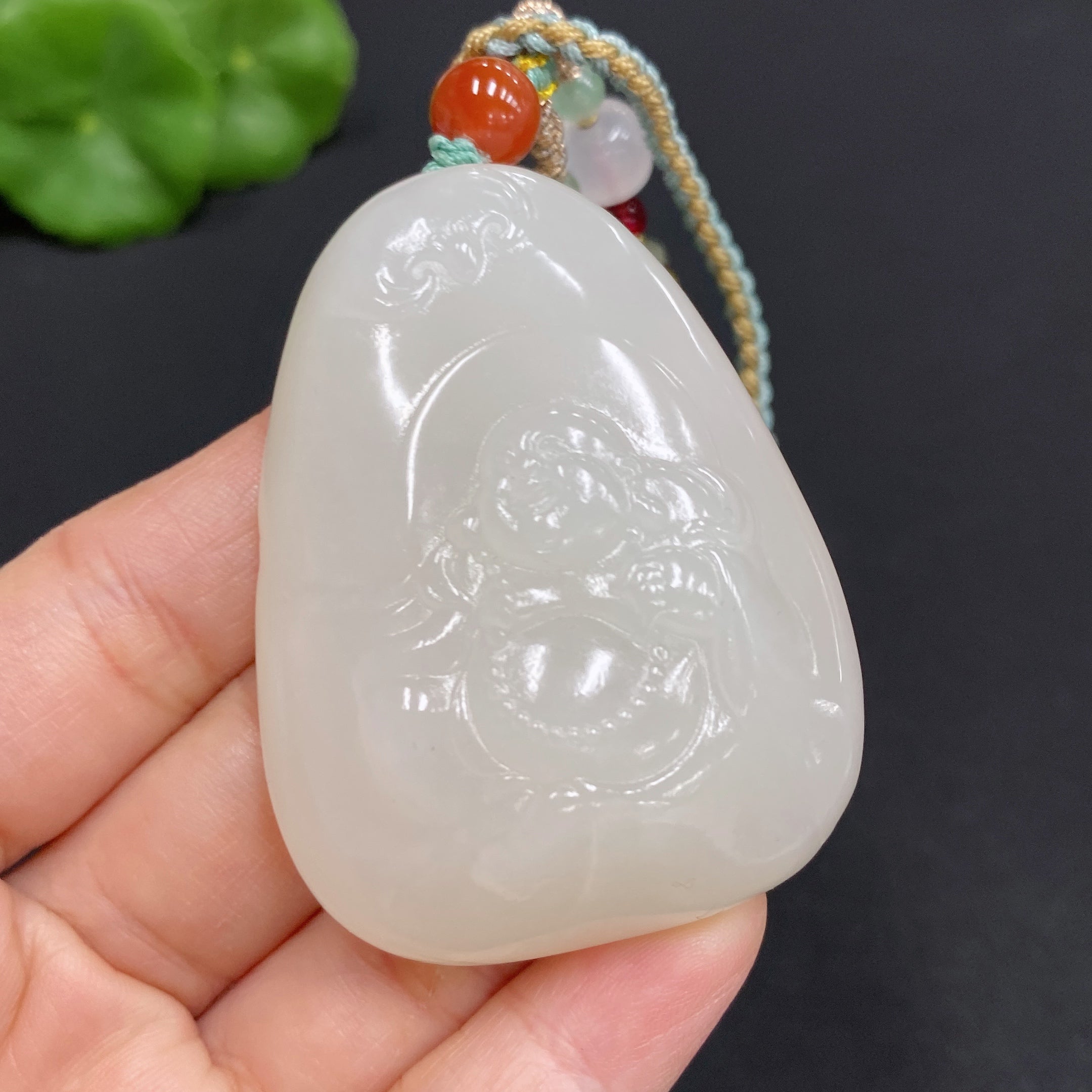 Hetian Jade Pendant Buddha, Total Weight (including rope): 56.8g