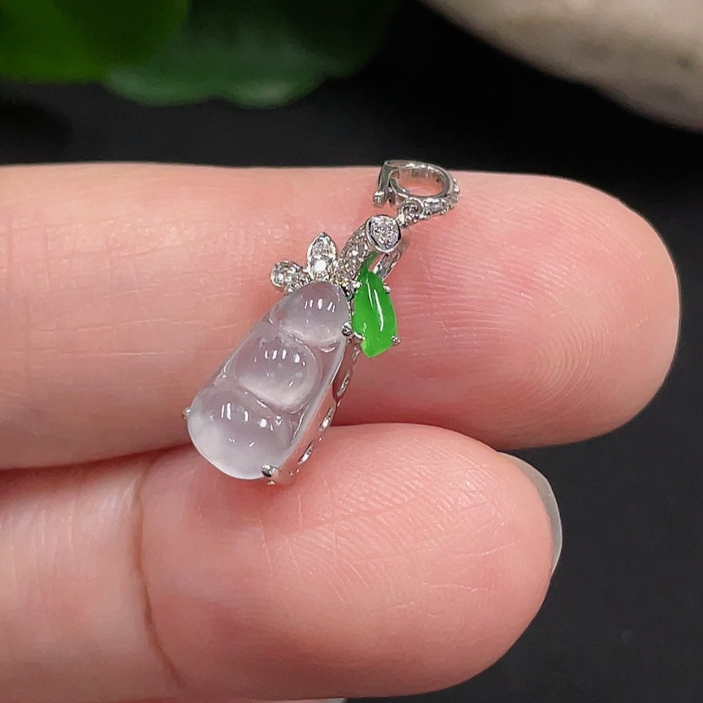 Jadeite Lucky Bean Pendant 18K Gold Total Weight Approx. 1g (with Diamond Accents)