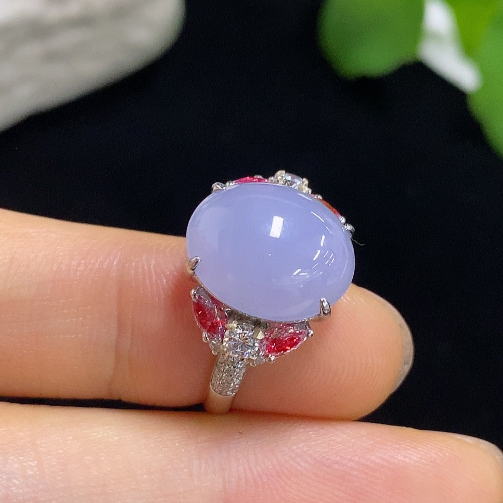 Jadeite Cabochon Inlaid Ring with 18k Gold and Diamond Accents (4 Marked Red Large Stones Are Non-Diamond) Size 16, Total Weight Approx. 3.71g