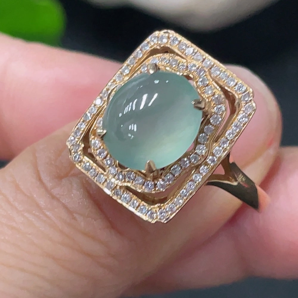 Jadeite inlaid ring with diamond approximately | Huiliu Certified