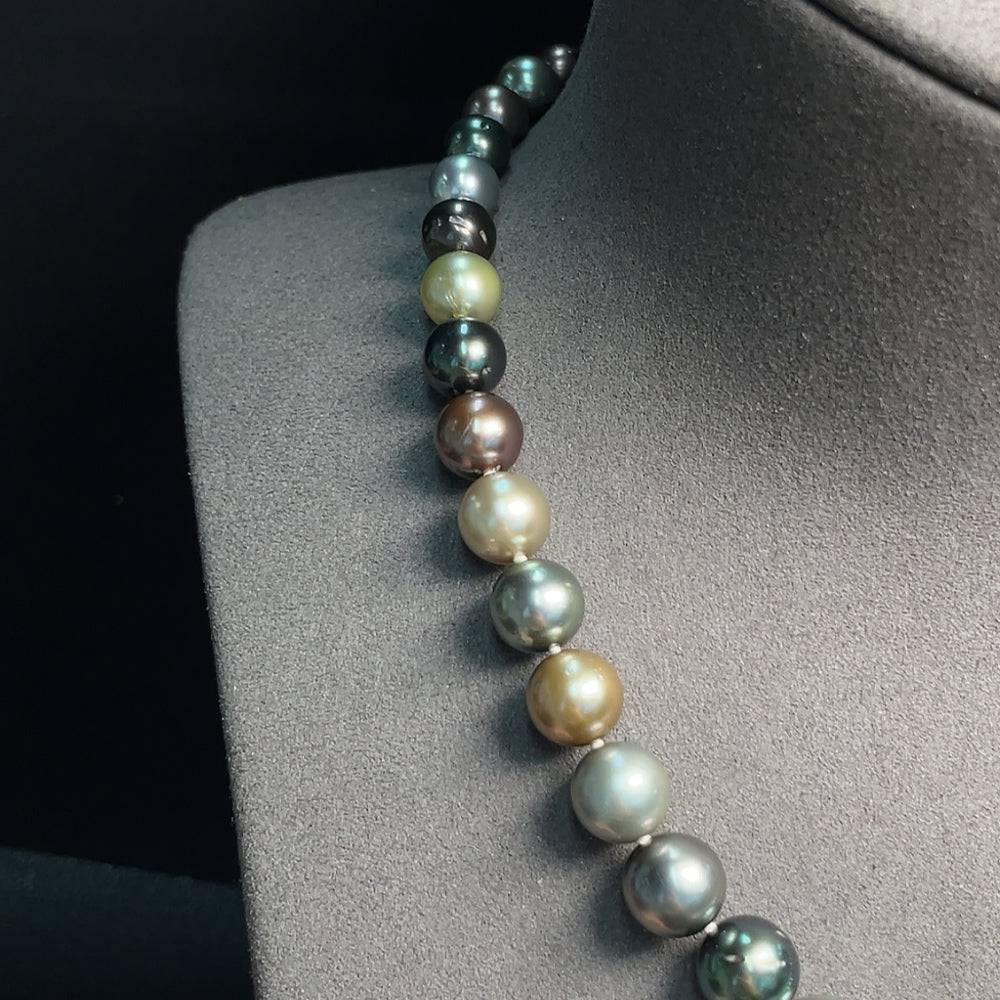 HUILIU HQ seawater pearl necklace with 8.1-10.6mm pearls, non-gold, weighing 52.23g, neutral color, natural luster, close-up view