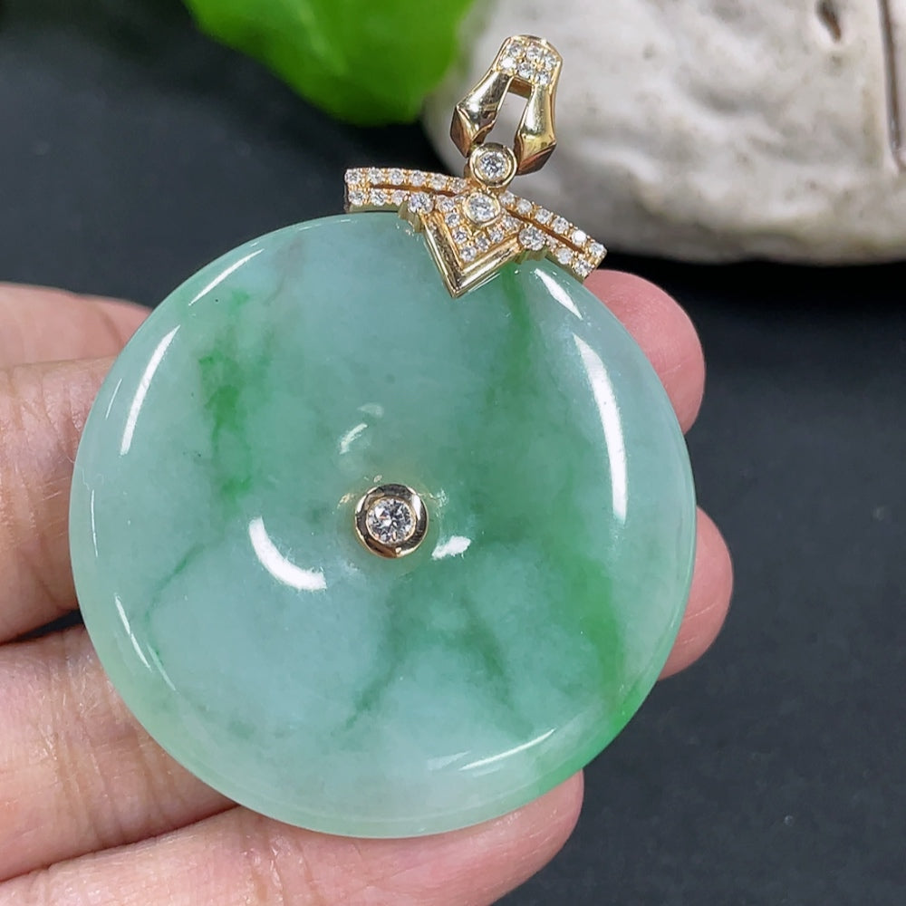 Jadeite Peace Knot Pendant with 18K Gold Clasp and Diamond Accents