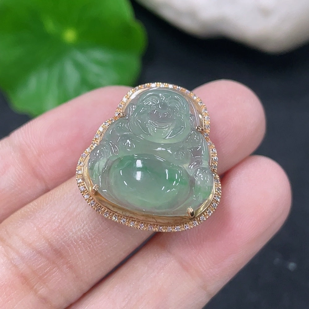 Elegant jadeite inlaid ring with 18K gold and diamond accents from HKHQ, showcasing intricate craftsmanship and luxurious design.