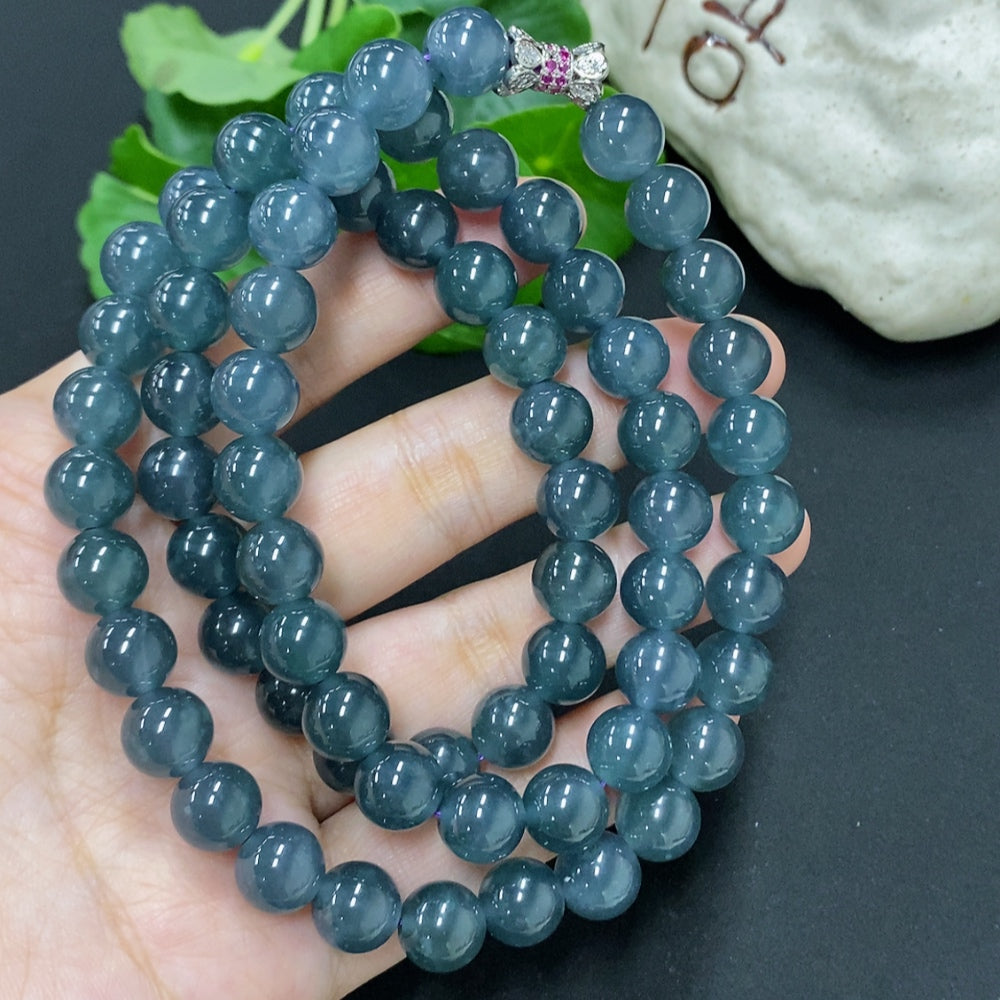 Jadeite Bead Necklace Non-Gold Size About 9.5mm