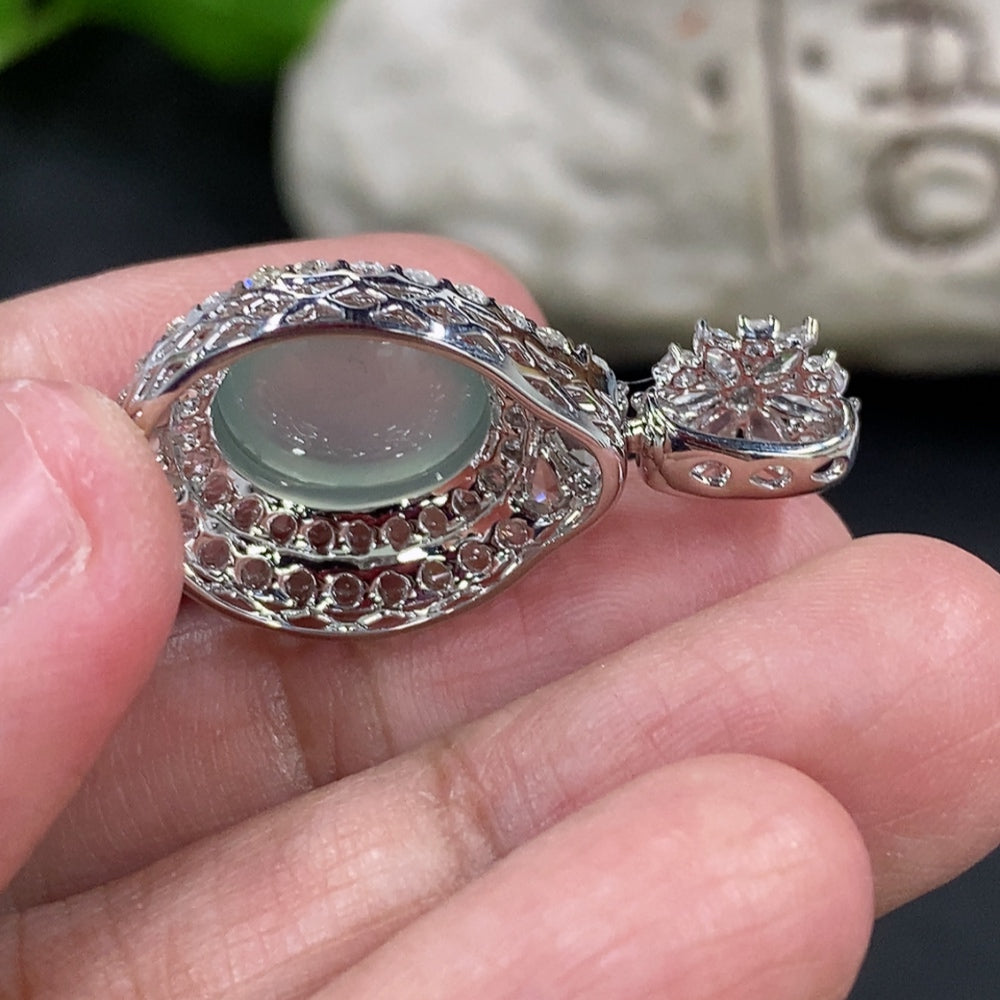 Jadeite Cabochon Pendant Set in 18K Gold with Diamond Accents
