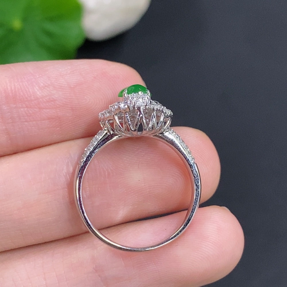 Jadeite Gourd Inlaid Ring 18k GoldWith Diamond Accents