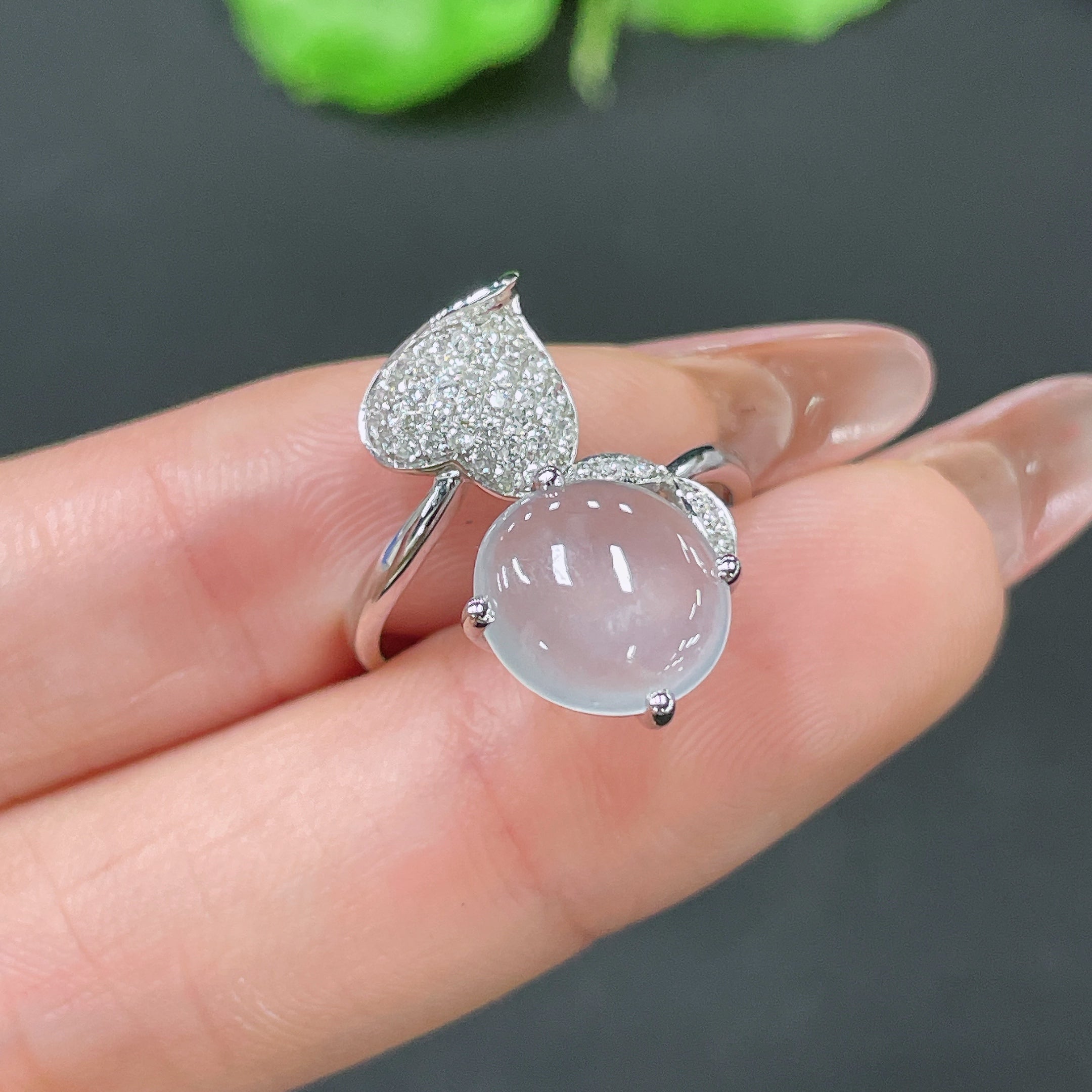 Jadeite Cabochon Ring with 18k Gold and Diamond Accents, Size 12, Total Weight Approx. 3g