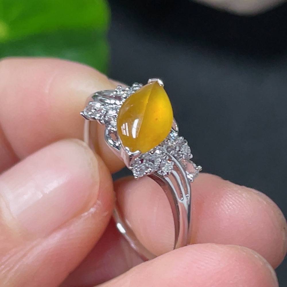 HUILIU HQ jadeite inlaid ring with 9K gold, size 15, featuring round diamonds, weight approximately 1.7 grams.