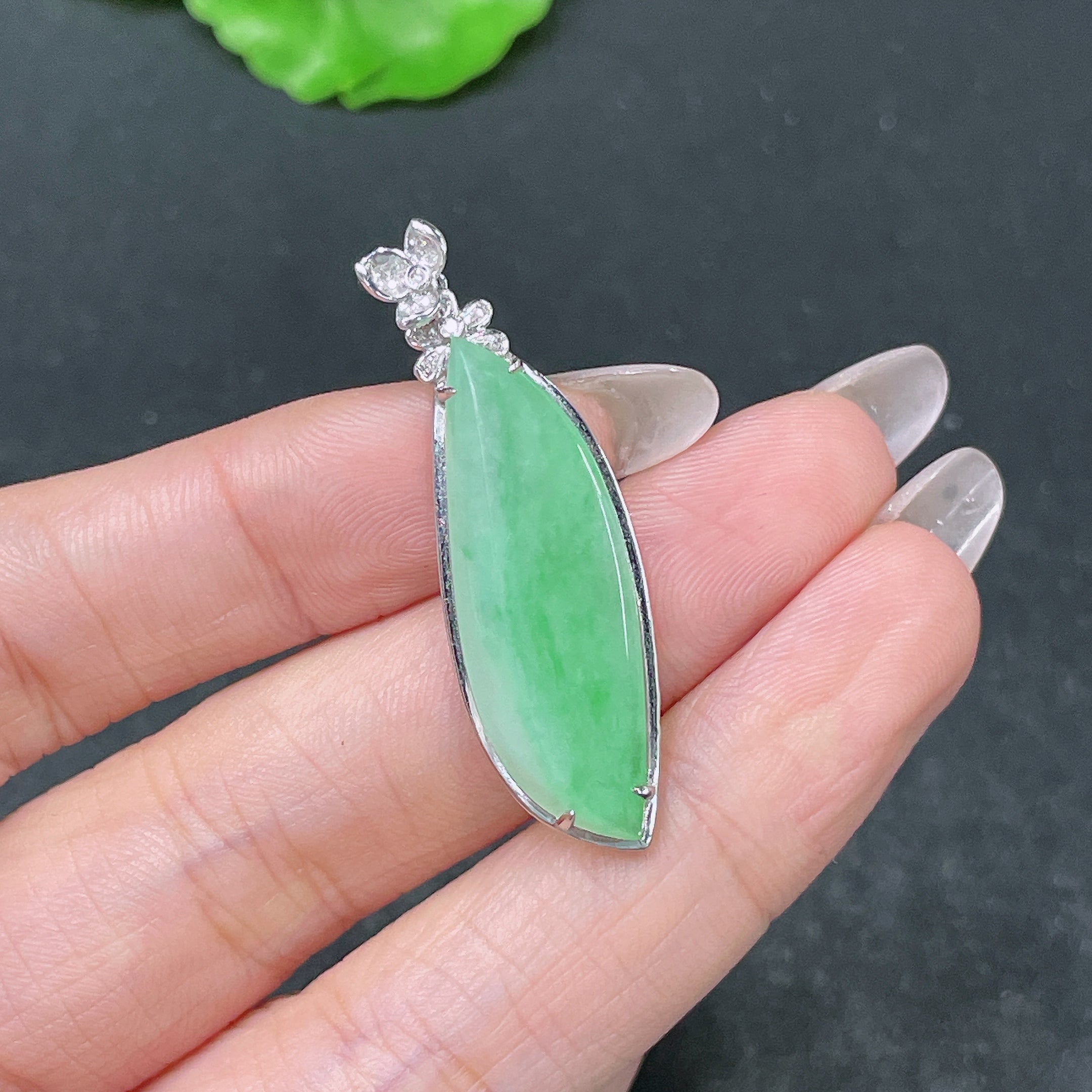 Jadeite Pendant Fu Gua Set with Diamonds . | Huiliu Certified