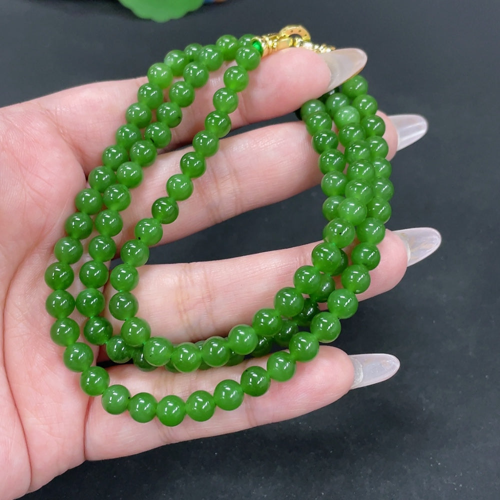 Hetian Jade Bead Necklace Approx.5.9mm Total Weight Approx.37.3g Non-Gold