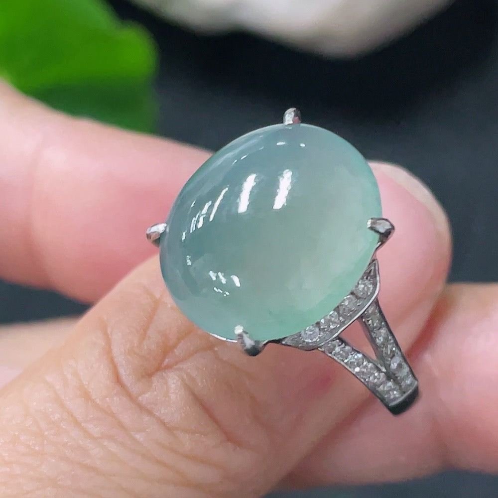 Jadeite Inlaid Ring with Diamond . | Huiliu Certified