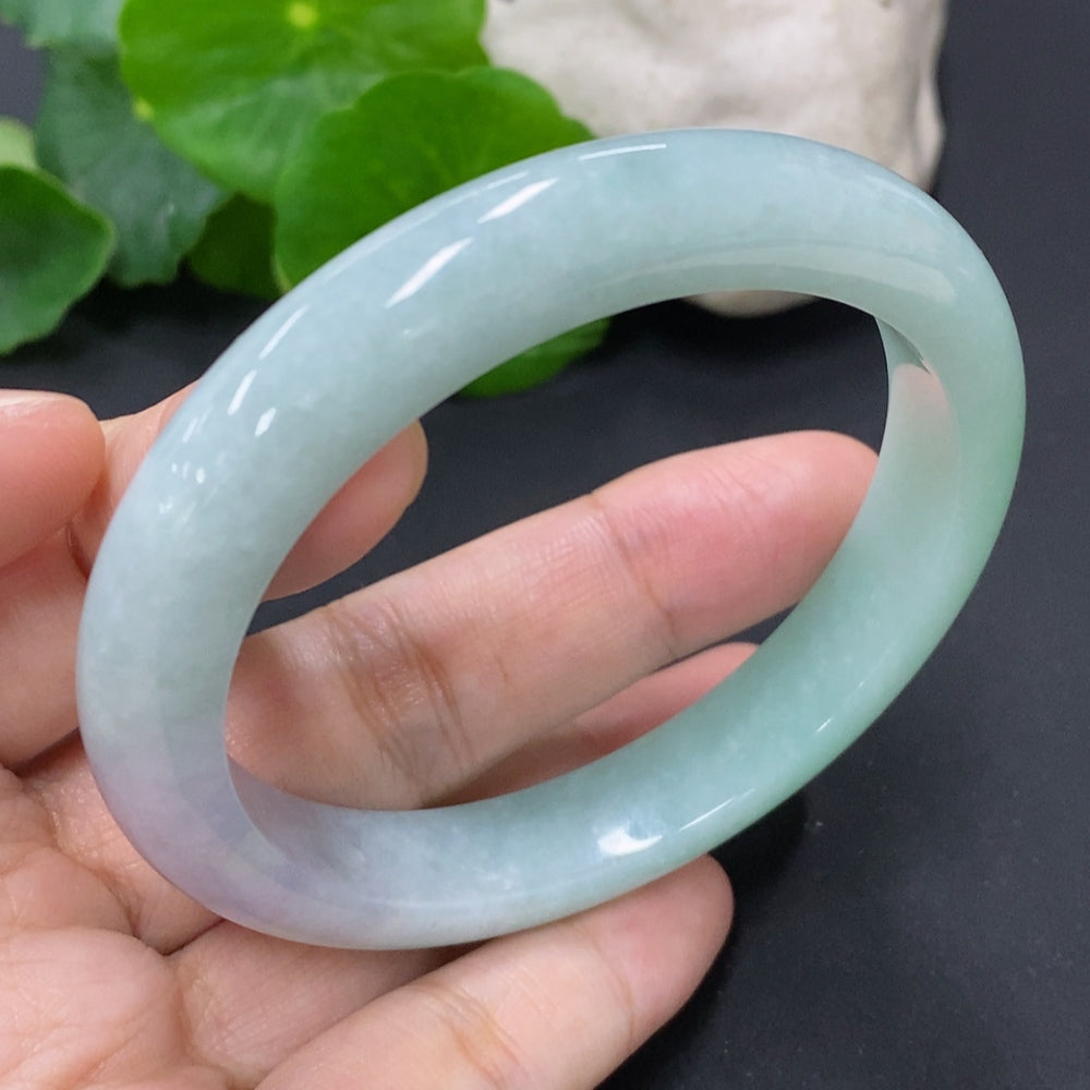 HKHQ Jadeite round bracelet size 56.6 with approximately 48.4g weight, showcasing smooth, polished green jade beads.