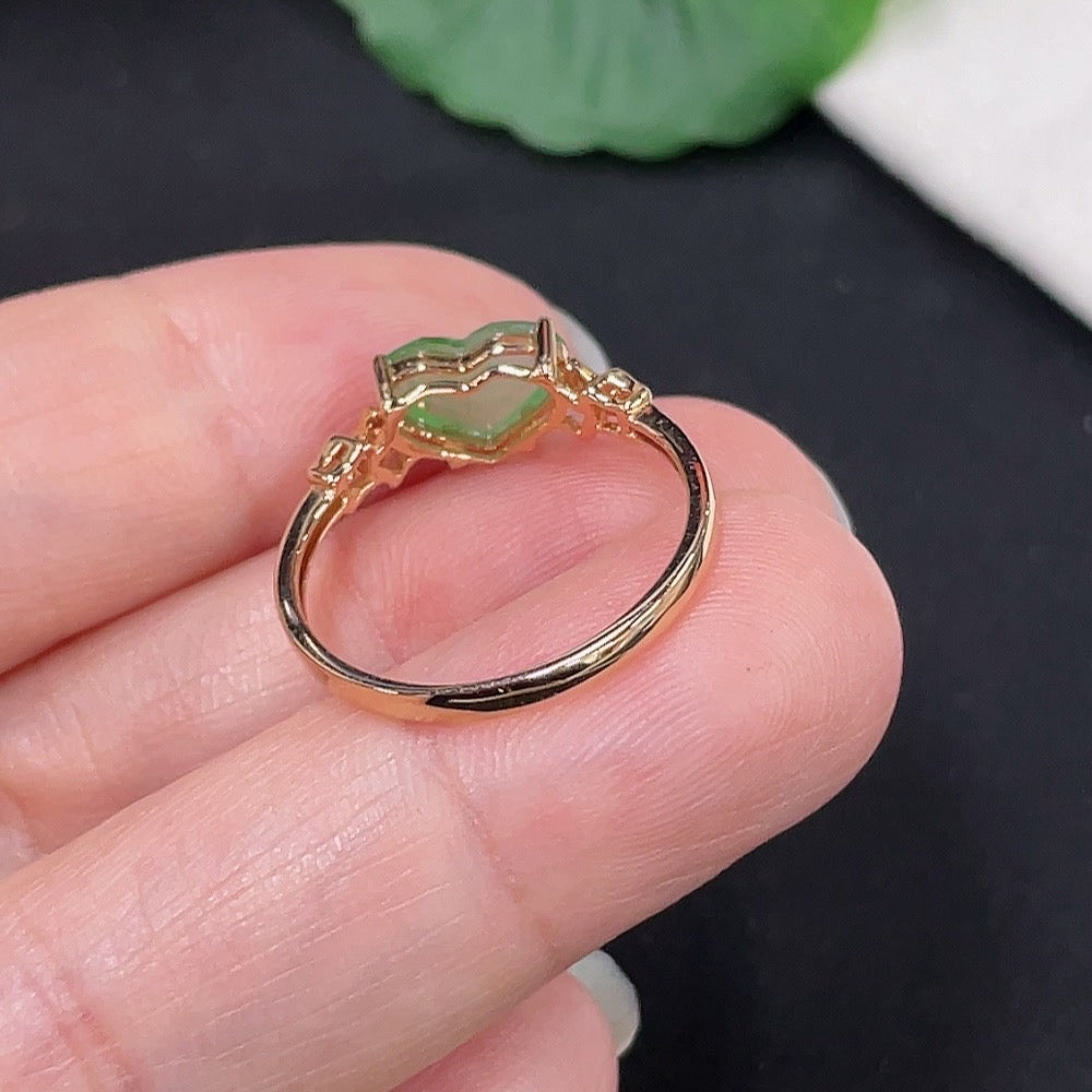 Jadeite Inlaid Ring Size 14 18K Gold Total Weight Approx. 1.6g (Non-Diamond)