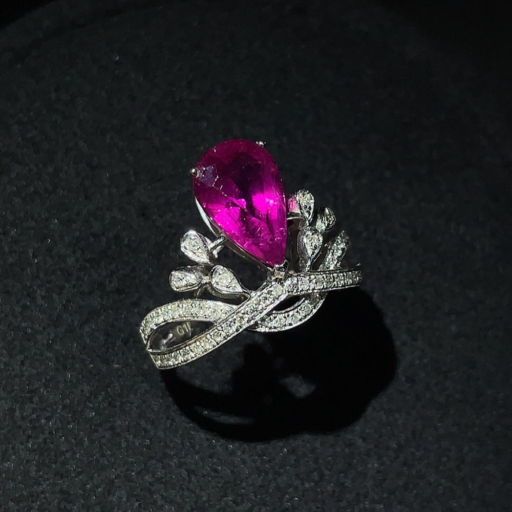 Tourmaline Ring with Diamond Accents, 18K Gold, Total Weight Approx. 3.19g, Size 10.5