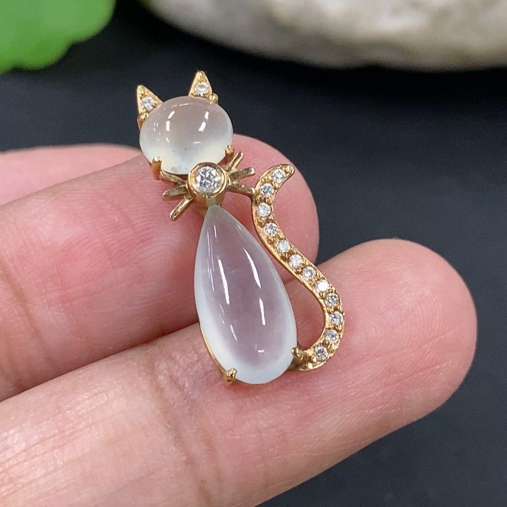 Jadeite Teardrop Pendant with Tested 18K Gold and Diamond Accents