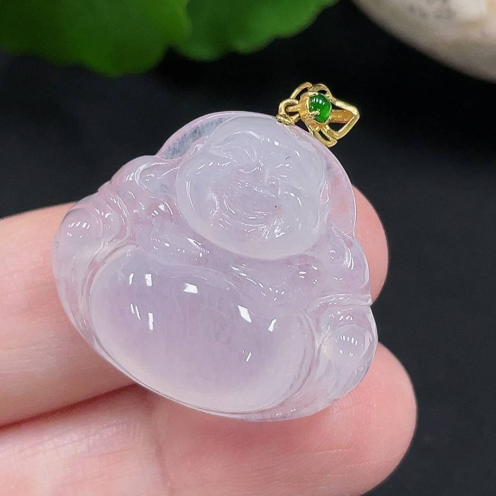 Huiliu Jadeite Buddha pendant featuring a carved jade Buddha figure, certified by Huiliu, on a smooth jade pendant.