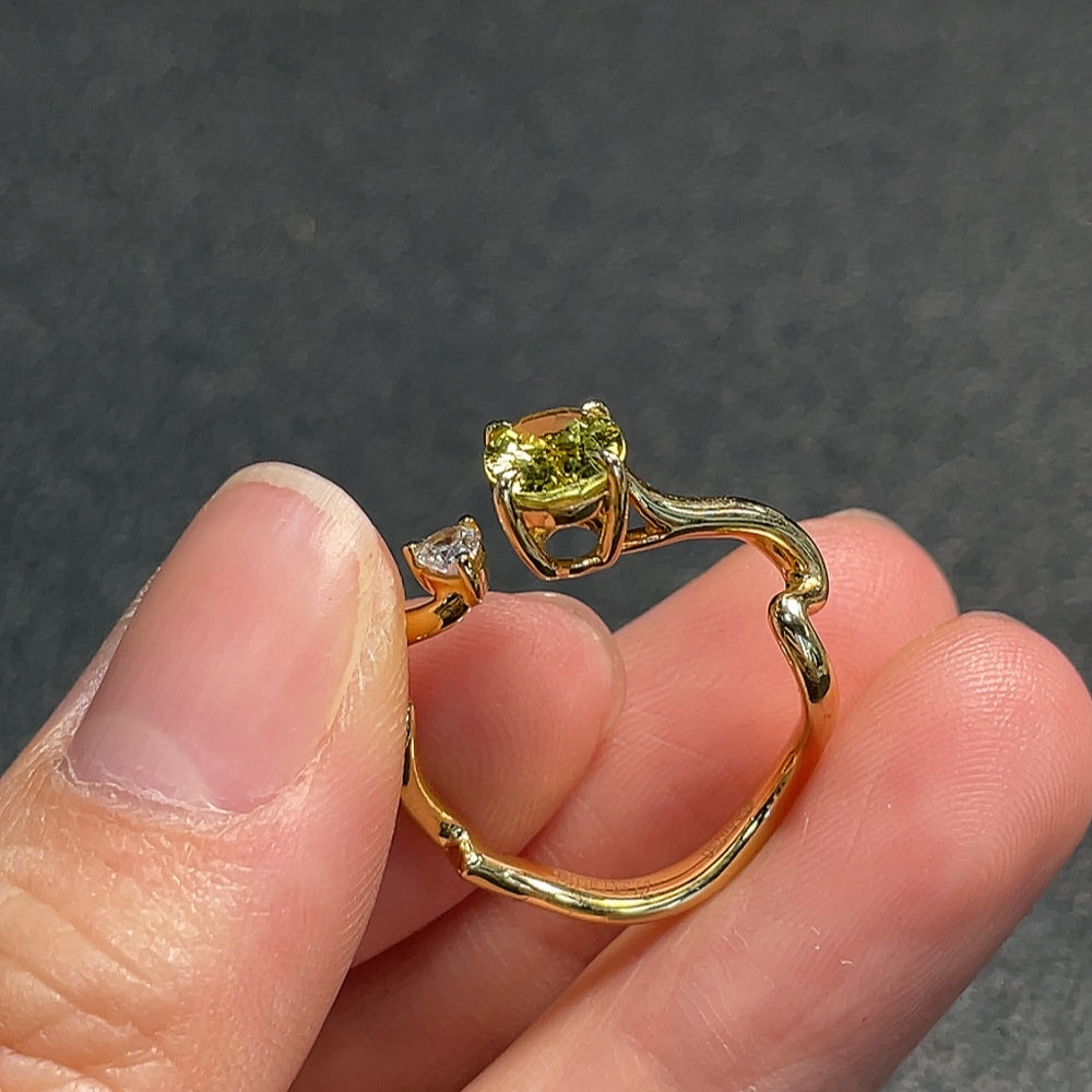 18k Gold Emerald Ring with Non-Natural Accent Stones, Adjustable, Total Weight Approx. 3.4g