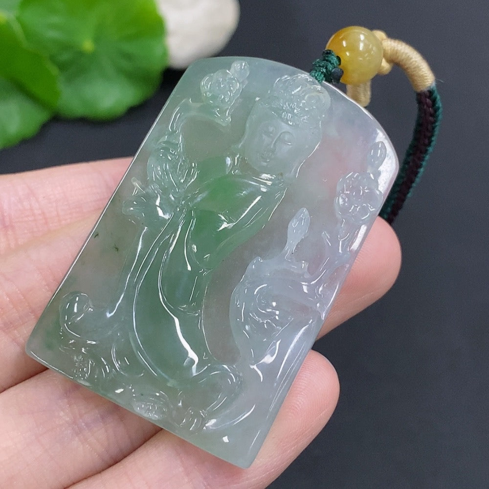Jadeite Guanyin Pendant Total Weight Approx. 28.6g (Including Rope Weight)