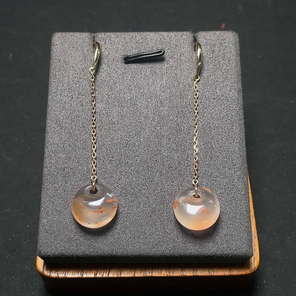 Red Agate gemstone earrings with 18k gold settings, 13.2mm size, from HUILIU HQ, showcasing vibrant red stones and elegant design.