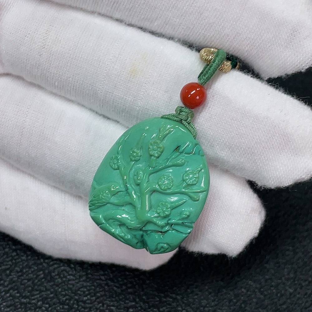 Huiliu turquoise pendant with Southern red agate gemstone on a rope, showcasing vibrant blue and red natural stone details.