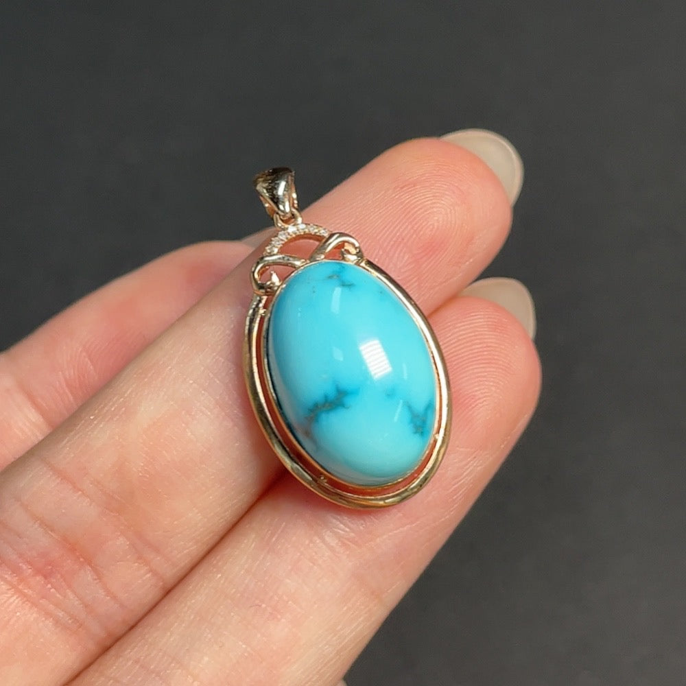 Turquoise Inlaid Pendant 18K Gold Total Weight Approx. 3.90g Color Origin Undetermined Contains Other Mineral Components Accented with Diamonds